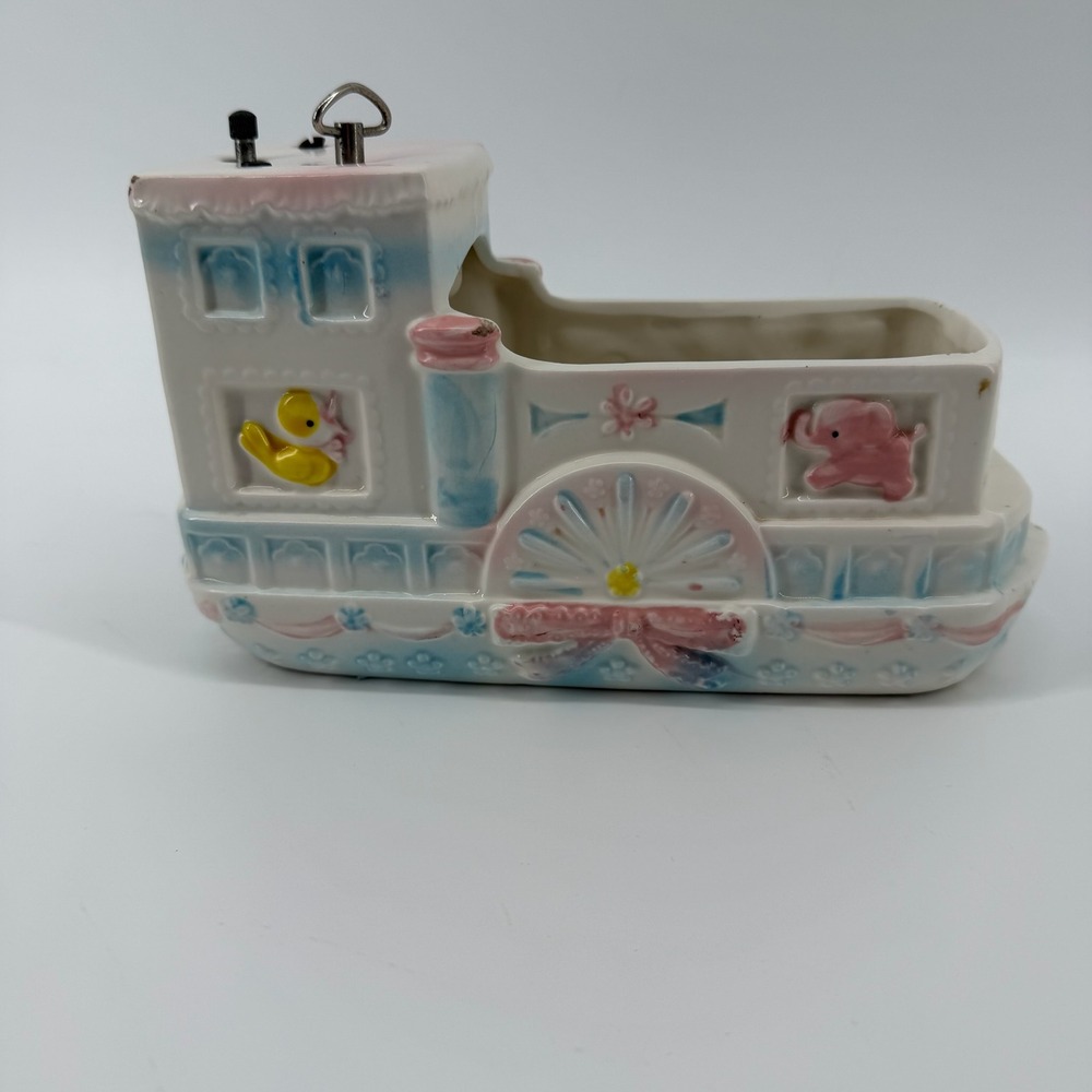 Napco Japan Vintage Musical Riverboat‎ Planter C-7838 Pink Blue Nursery Decor